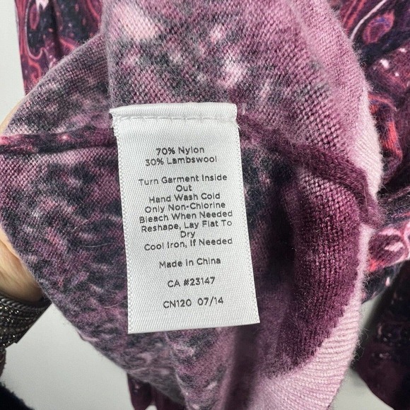 Talbots Woman Purple Paisley Wool Blend Open Cardigan Size X Lambswool - Picture 10 of 10
